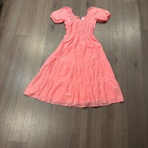 Vineyard Vines Coral Midi Dress with Puff Sleeves